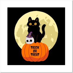 Halloween Cute Black cat Posters and Art